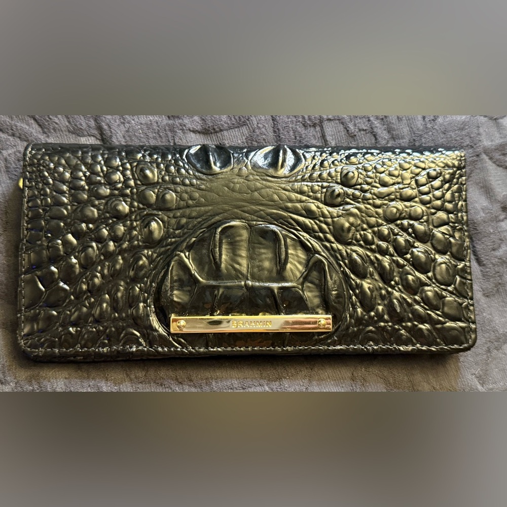 Brahmin Black Croc-Embossed Clutch